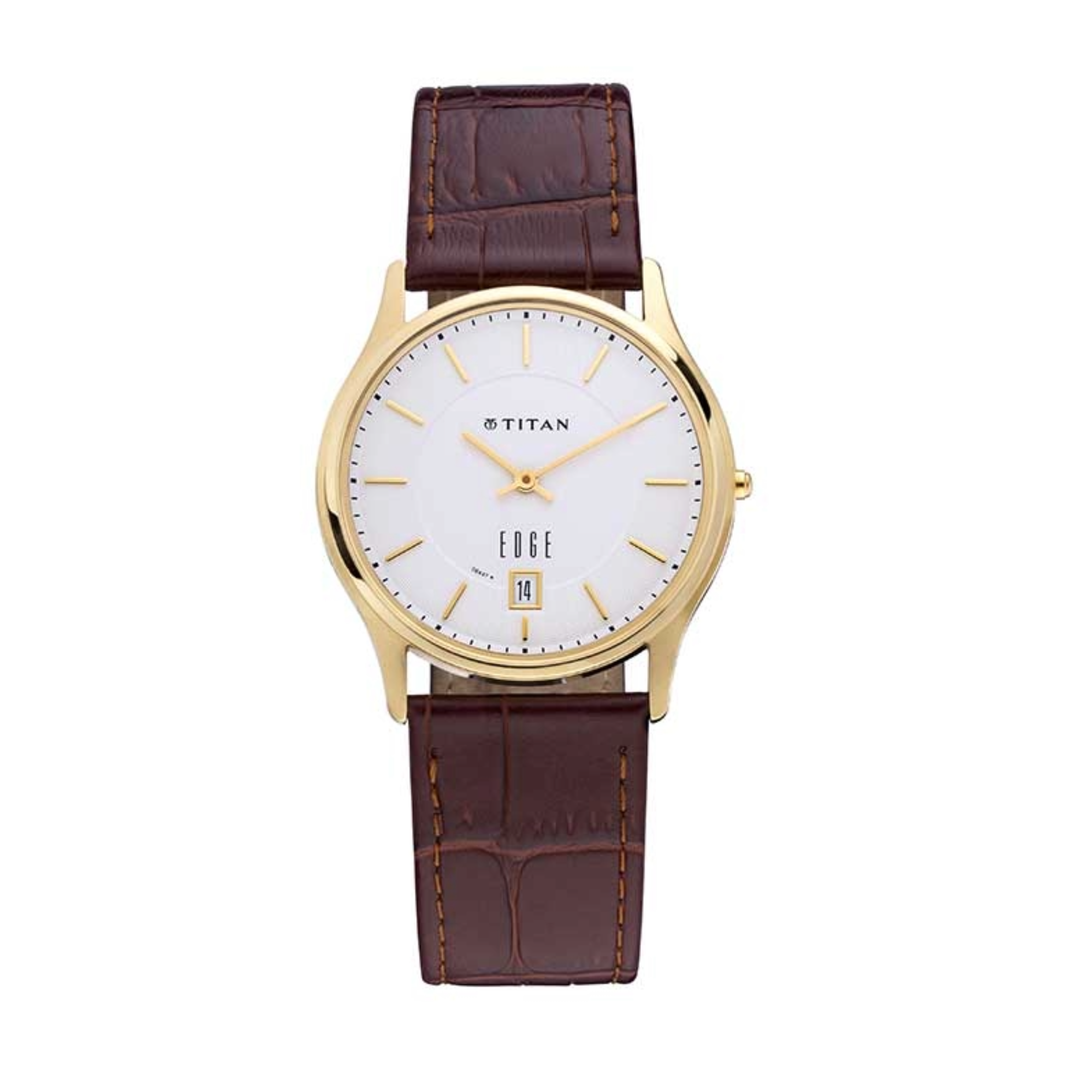 Titan Edge White Dial Analogue with Date Leather Strap Watch for