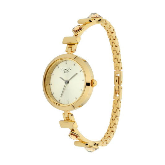Titan Raga Facets Champagne Dial Analog Stainless Steel Strap Watch for Women