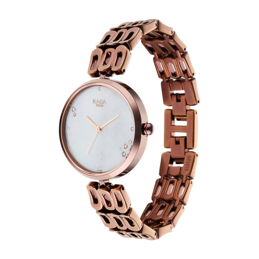 Titan Raga Chic Mother Of Pearl Dial Analog Metal Strap Watch for Women