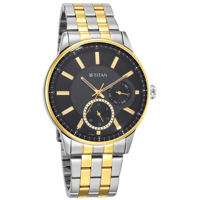 Titan Regalia Opulent Black Dial Analog Stainless Steel Strap Watch for Men