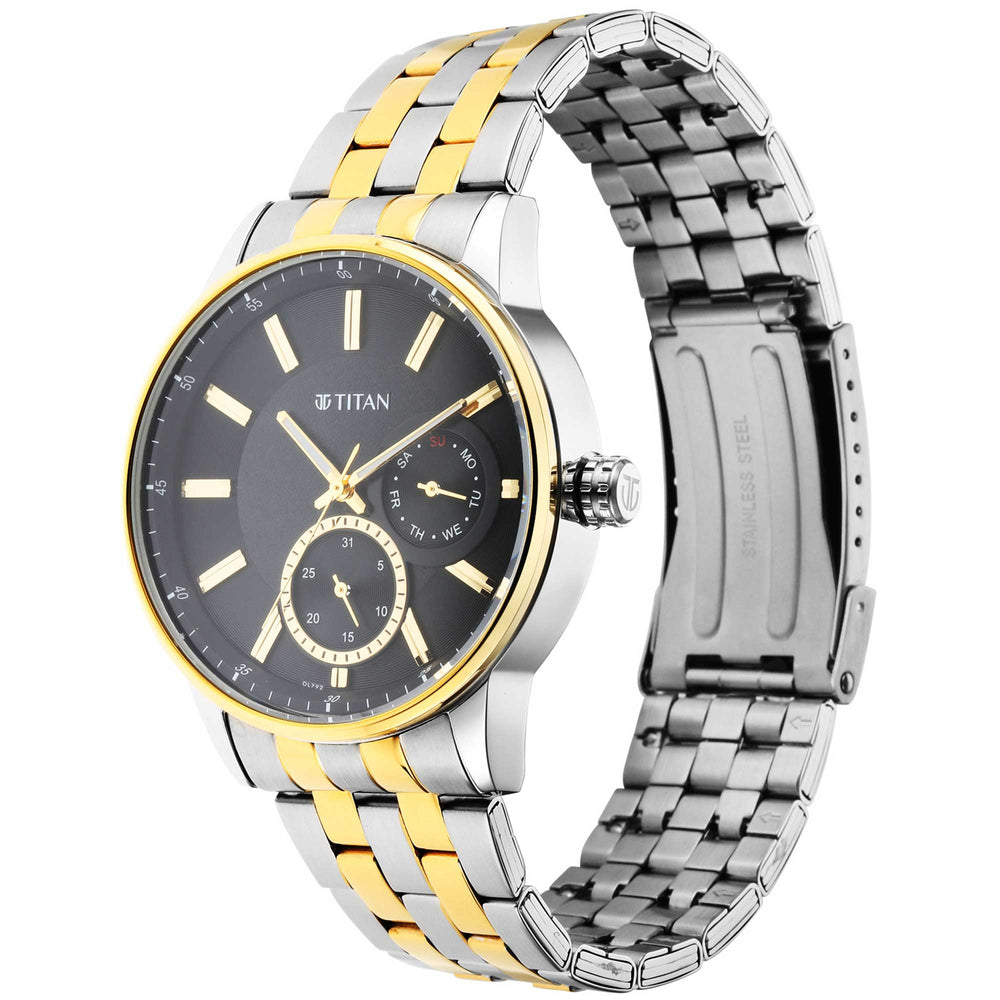 Titan Regalia Opulent Black Dial Analog Stainless Steel Strap Watch for Men