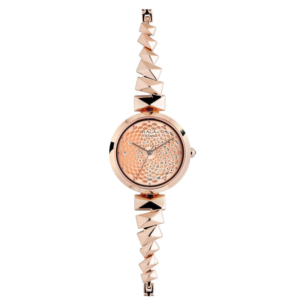 Titan Raga Facets Rose Gold Dial Women Watch With Stainless Steel Strap