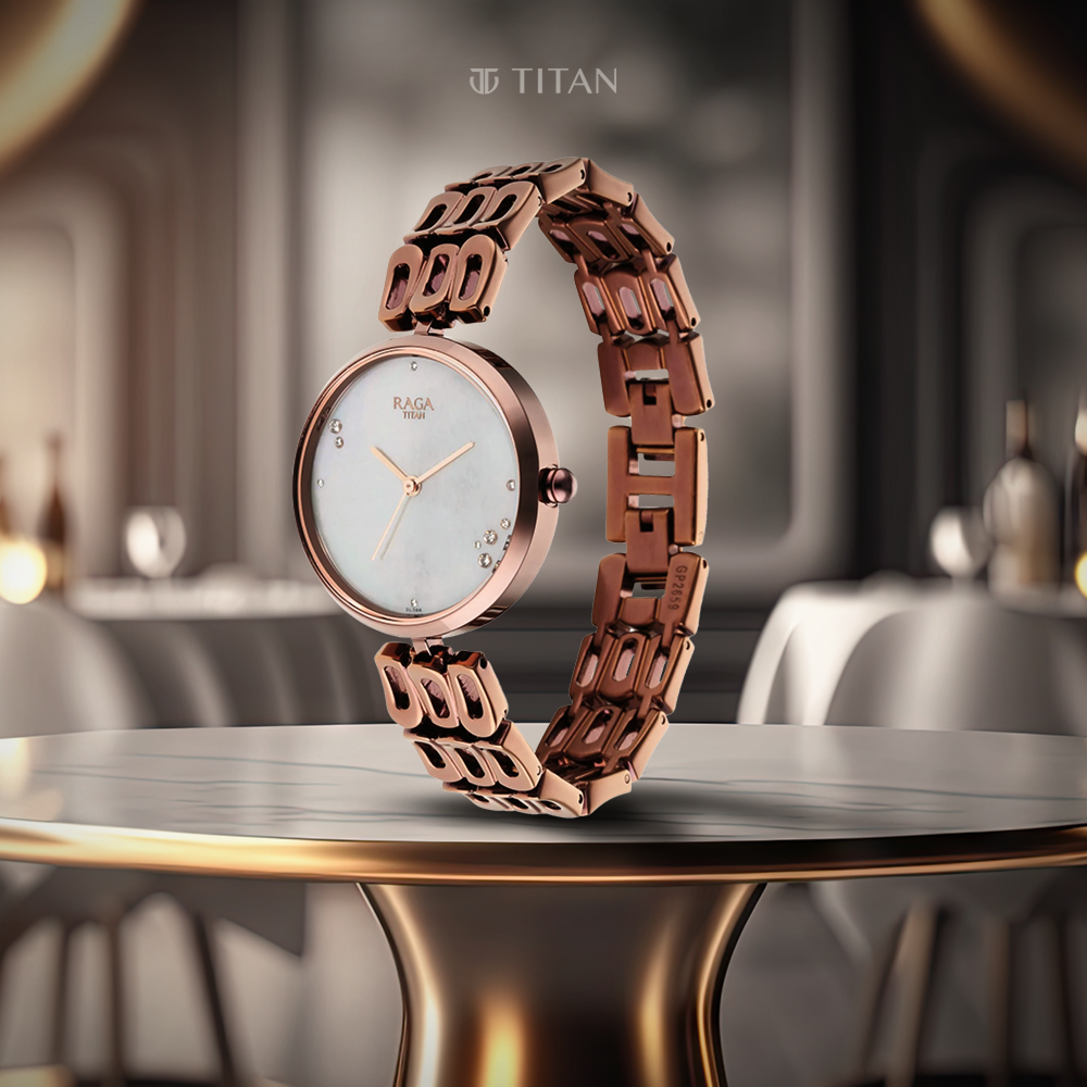 Titan Raga Chic Mother Of Pearl Dial Analogue Metal Strap Watch for Women