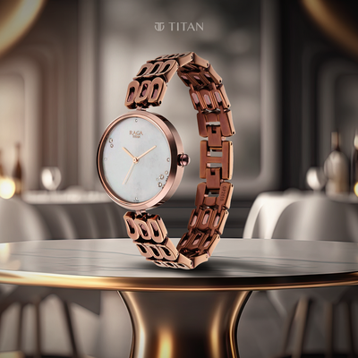 Titan Raga Chic Mother Of Pearl Dial Analogue Metal Strap Watch for Women
