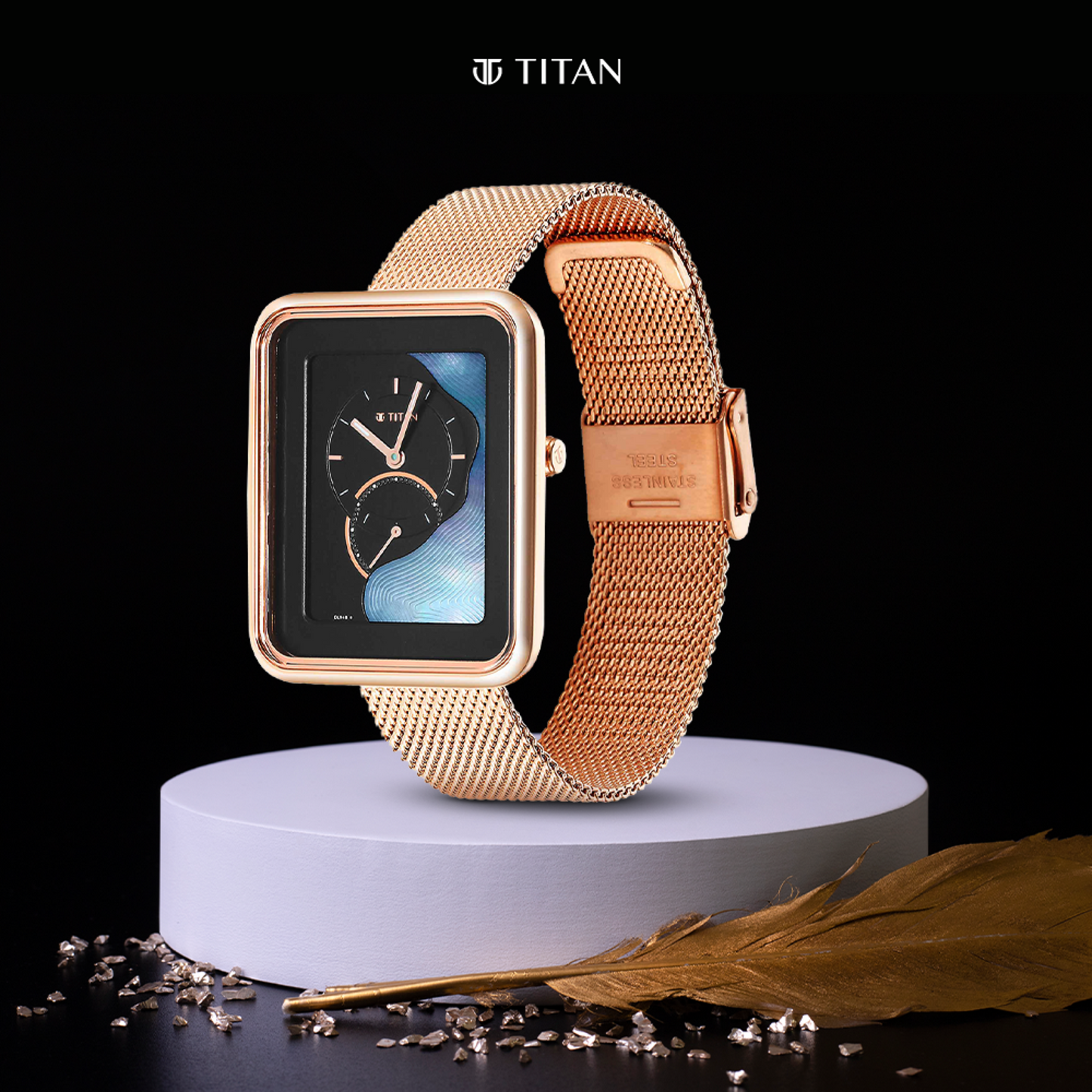 Titan Wander Black MOP Dial Analog Stainless Steel Strap watch for Women
